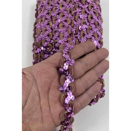 Pembe Sevoria Pullu Dekoratif Kenar S&uuml;s&uuml; Şerit &ndash; El İşi S&uuml;sleme 1 Metre-SEVORIA-100