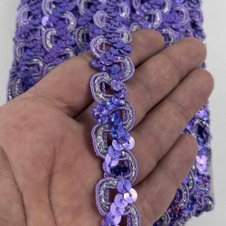 Lila Sevoria Pullu Dekoratif Kenar S&uuml;s&uuml; Şerit &ndash; El İşi S&uuml;sleme 1 Metre-SEVORIA-101