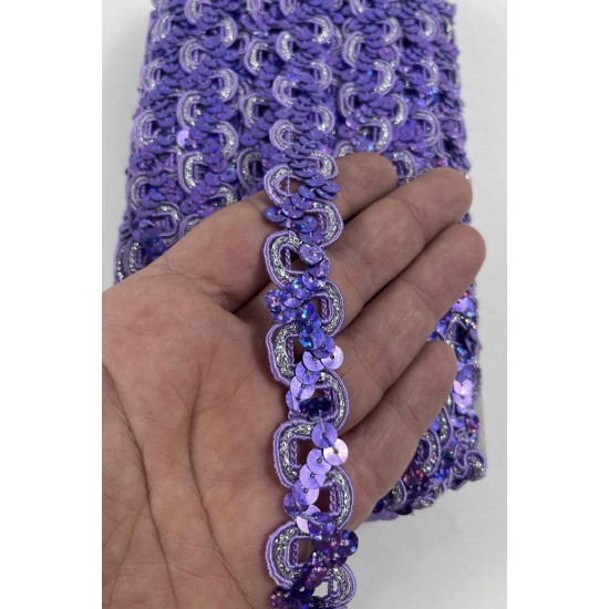 Lila Sevoria Pullu Dekoratif Kenar S&uuml;s&uuml; Şerit &ndash; El İşi S&uuml;sleme 1 Metre-SEVORIA-101