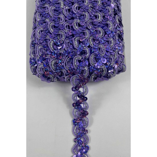 Lila Sevoria Pullu Dekoratif Kenar S&uuml;s&uuml; Şerit &ndash; El İşi S&uuml;sleme 1 Metre-SEVORIA-101