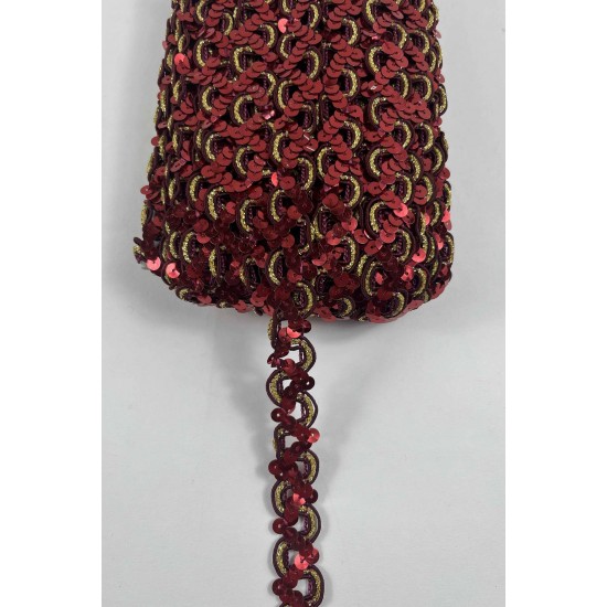 Kırmızı Gold Sevoria Pullu Dekoratif Kenar S&uuml;s&uuml; Şerit &ndash; El İşi S&uuml;sleme 1 Metre-SEVORIA-102