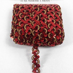 Kırmızı Gold Sevoria Pullu Dekoratif Kenar S&uuml;s&uuml; Şerit &ndash; El İşi S&uuml;sleme 1 Metre-SEVORIA-102