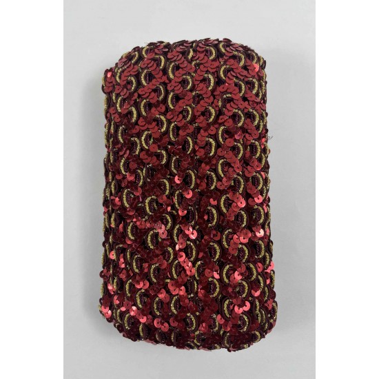 Kırmızı Gold Sevoria Pullu Dekoratif Kenar S&uuml;s&uuml; Şerit &ndash; El İşi S&uuml;sleme 1 Metre-SEVORIA-102