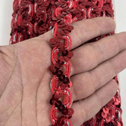 Kırmızı Sevoria Pullu Dekoratif Kenar S&uuml;s&uuml; Şerit &ndash; El İşi S&uuml;sleme 1 Metre-SEVORIA-103