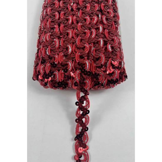 Kırmızı Sevoria Pullu Dekoratif Kenar S&uuml;s&uuml; Şerit &ndash; El İşi S&uuml;sleme 1 Metre-SEVORIA-103