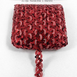 Kırmızı Sevoria Pullu Dekoratif Kenar S&uuml;s&uuml; Şerit &ndash; El İşi S&uuml;sleme 1 Metre-SEVORIA-103