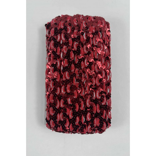 Kırmızı Sevoria Pullu Dekoratif Kenar S&uuml;s&uuml; Şerit &ndash; El İşi S&uuml;sleme 1 Metre-SEVORIA-103