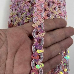 Yavruağzı Sevoria Pullu Dekoratif Kenar S&uuml;s&uuml; Şerit &ndash; El İşi S&uuml;sleme 1 Metre-SEVORIA-104