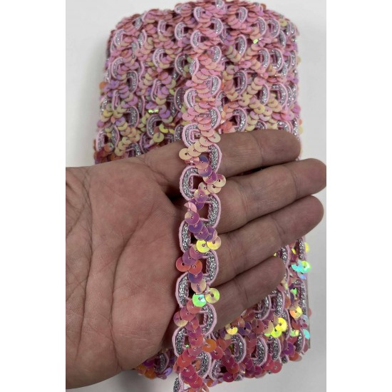 Yavruağzı Sevoria Pullu Dekoratif Kenar S&uuml;s&uuml; Şerit &ndash; El İşi S&uuml;sleme 1 Metre-SEVORIA-104