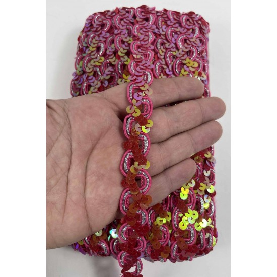 Janjanlı Kırmızı Sevoria Pullu Dekoratif Kenar S&uuml;s&uuml; Şerit &ndash; El İşi S&uuml;sleme 1 Metre-SEVORIA-105