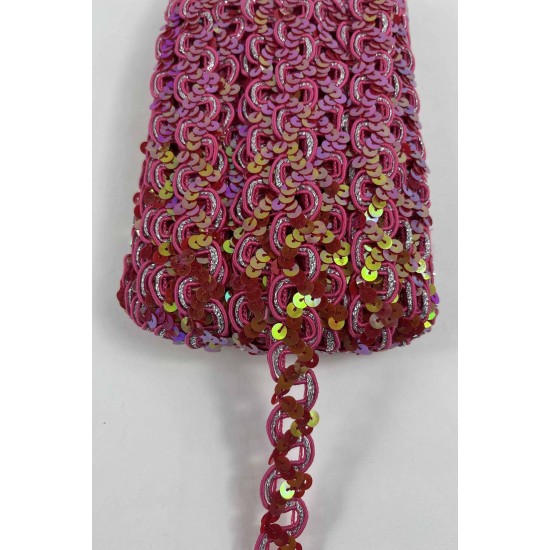 Janjanlı Kırmızı Sevoria Pullu Dekoratif Kenar S&uuml;s&uuml; Şerit &ndash; El İşi S&uuml;sleme 1 Metre-SEVORIA-105