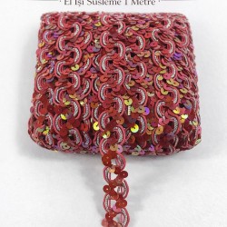 Janjanlı Kırmızı Sevoria Pullu Dekoratif Kenar S&uuml;s&uuml; Şerit &ndash; El İşi S&uuml;sleme 1 Metre-SEVORIA-105