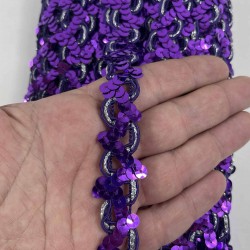 Koyu Mor Sevoria Pullu Dekoratif Kenar S&uuml;s&uuml; Şerit &ndash; El İşi S&uuml;sleme 1 Metre-SEVORIA-106