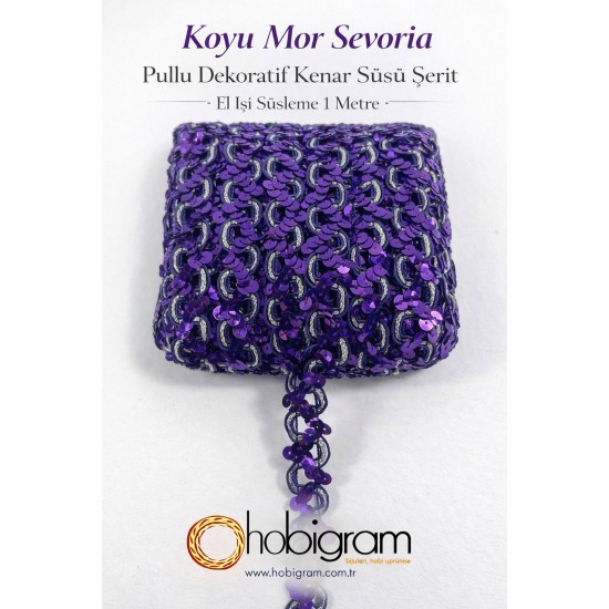 Koyu Mor Sevoria Pullu Dekoratif Kenar S&uuml;s&uuml; Şerit &ndash; El İşi S&uuml;sleme 1 Metre-SEVORIA-106