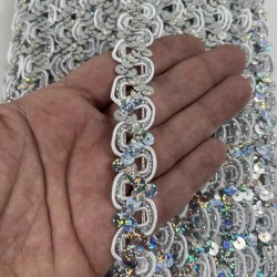 G&uuml;m&uuml;ş Sevoria Pullu Dekoratif Kenar S&uuml;s&uuml; Şerit &ndash; El İşi S&uuml;sleme 1 Metre-SEVORIA-107