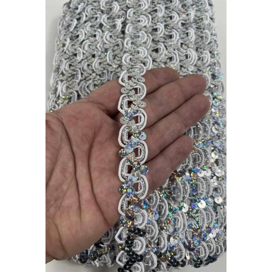 G&uuml;m&uuml;ş Sevoria Pullu Dekoratif Kenar S&uuml;s&uuml; Şerit &ndash; El İşi S&uuml;sleme 1 Metre-SEVORIA-107