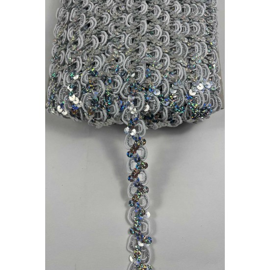 G&uuml;m&uuml;ş Sevoria Pullu Dekoratif Kenar S&uuml;s&uuml; Şerit &ndash; El İşi S&uuml;sleme 1 Metre-SEVORIA-107