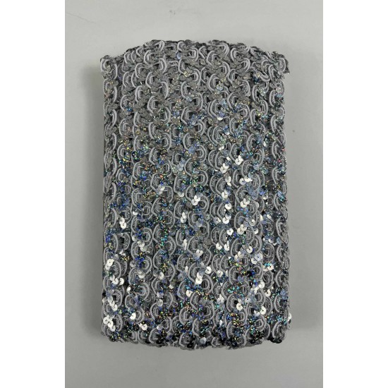 G&uuml;m&uuml;ş Sevoria Pullu Dekoratif Kenar S&uuml;s&uuml; Şerit &ndash; El İşi S&uuml;sleme 1 Metre-SEVORIA-107