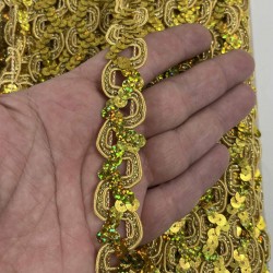 Gold Sevoria Pullu Dekoratif Kenar S&uuml;s&uuml; Şerit &ndash; El İşi S&uuml;sleme 1 Metre-SEVORIA-108