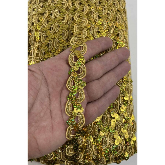 Gold Sevoria Pullu Dekoratif Kenar S&uuml;s&uuml; Şerit &ndash; El İşi S&uuml;sleme 1 Metre-SEVORIA-108