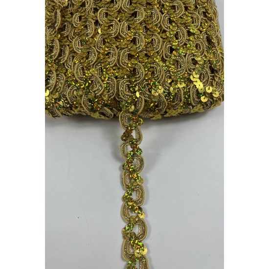 Gold Sevoria Pullu Dekoratif Kenar S&uuml;s&uuml; Şerit &ndash; El İşi S&uuml;sleme 1 Metre-SEVORIA-108