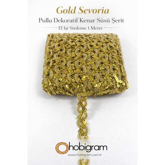 Gold Sevoria Pullu Dekoratif Kenar S&uuml;s&uuml; Şerit &ndash; El İşi S&uuml;sleme 1 Metre-SEVORIA-108