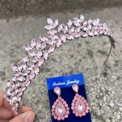 Silvana Pembe Gelin Kına Tacı Özel Gün Aksesuar Kadın Taç Ve Damla Mekik Küpe Takımı-SILVANA-14 Silvana Pembe Gelin Kına Tacı Özel Gün Aksesuar Kadın Taç Ve Damla Mekik Küpe Takımı-SILVANA-14