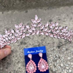 Silvana Pembe Gelin Kına Tacı Özel Gün Aksesuar Kadın Taç Ve Damla Mekik Küpe Takımı-SILVANA-14 Silvana Pembe Gelin Kına Tacı Özel Gün Aksesuar Kadın Taç Ve Damla Mekik Küpe Takımı-SILVANA-14