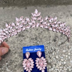 Silvana Pembe Gelin Kına Tacı Özel Gün Aksesuar Kadın Taç Ve İnce Mekik Küpe Takımı-SILVANA-15 Silvana Pembe Gelin Kına Tacı Özel Gün Aksesuar Kadın Taç Ve İnce Mekik Küpe Takımı-SILVANA-15