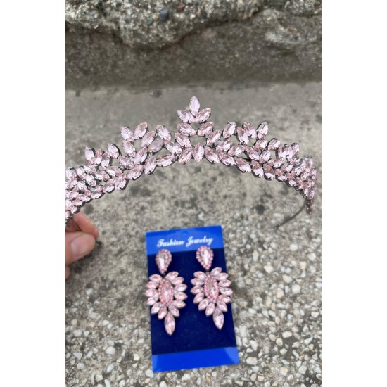 Silvana Pembe Gelin Kına Tacı Özel Gün Aksesuar Kadın Taç Ve İnce Mekik Küpe Takımı-SILVANA-15 Silvana Pembe Gelin Kına Tacı Özel Gün Aksesuar Kadın Taç Ve İnce Mekik Küpe Takımı-SILVANA-15