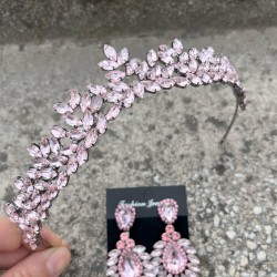 Silvana Pembe Gelin Kına Tacı Özel Gün Aksesuar Kadın Taç Ve Geniş Mekik Küpe Takımı-SILVANA-16 Silvana Pembe Gelin Kına Tacı Özel Gün Aksesuar Kadın Taç Ve Geniş Mekik Küpe Takımı-SILVANA-16