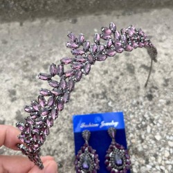 Silvana Mor Gelin Kına Tacı Özel Gün Aksesuar Kadın Taç Ve Damla Mekik Küpe Takımı-SILVANA-17 Silvana Mor Gelin Kına Tacı Özel Gün Aksesuar Kadın Taç Ve Damla Mekik Küpe Takımı-SILVANA-17