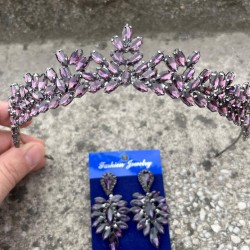 Silvana Mor Gelin Kına Tacı Özel Gün Aksesuar Kadın Taç Ve İnce Mekik Küpe Takımı-SILVANA-18 Silvana Mor Gelin Kına Tacı Özel Gün Aksesuar Kadın Taç Ve İnce Mekik Küpe Takımı-SILVANA-18