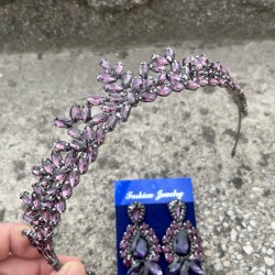 Silvana Mor Gelin Kına Tacı Özel Gün Aksesuar Kadın Taç Ve Üç Mekik Küpe Takımı-SILVANA-19 Silvana Mor Gelin Kına Tacı Özel Gün Aksesuar Kadın Taç Ve Üç Mekik Küpe Takımı-SILVANA-19