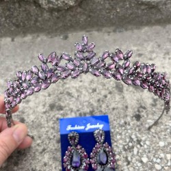 Silvana Mor Gelin Kına Tacı Özel Gün Aksesuar Kadın Taç Ve Üç Mekik Küpe Takımı-SILVANA-19 Silvana Mor Gelin Kına Tacı Özel Gün Aksesuar Kadın Taç Ve Üç Mekik Küpe Takımı-SILVANA-19