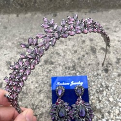 Silvana Mor Gelin Kına Tacı Özel Gün Aksesuar Kadın Taç Ve Geniş Mekik Küpe Takımı-SILVANA-20 Silvana Mor Gelin Kına Tacı Özel Gün Aksesuar Kadın Taç Ve Geniş Mekik Küpe Takımı-SILVANA-20