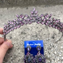 Silvana Mor Gelin Kına Tacı Özel Gün Aksesuar Kadın Taç Ve Geniş Mekik Küpe Takımı-SILVANA-20 Silvana Mor Gelin Kına Tacı Özel Gün Aksesuar Kadın Taç Ve Geniş Mekik Küpe Takımı-SILVANA-20