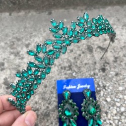 Silvana Yeşil Gelin Kına Tacı Özel Gün Aksesuar Kadın Taç Ve Üç Mekik Küpe Takımı-SILVANA-21 Silvana Yeşil Gelin Kına Tacı Özel Gün Aksesuar Kadın Taç Ve Üç Mekik Küpe Takımı-SILVANA-21