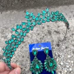 Silvana Yeşil Gelin Kına Tacı Özel Gün Aksesuar Kadın Taç Ve Geniş Mekik Küpe Takımı-SILVANA-23 Silvana Yeşil Gelin Kına Tacı Özel Gün Aksesuar Kadın Taç Ve Geniş Mekik Küpe Takımı-SILVANA-23