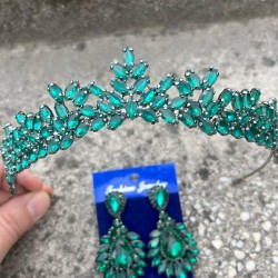 Silvana Yeşil Gelin Kına Tacı Özel Gün Aksesuar Kadın Taç Ve Geniş Mekik Küpe Takımı-SILVANA-23 Silvana Yeşil Gelin Kına Tacı Özel Gün Aksesuar Kadın Taç Ve Geniş Mekik Küpe Takımı-SILVANA-23