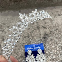 Silvana Gümüş Gelin Kına Tacı Özel Gün Aksesuar Kadın Taç Ve İnce Mekik Küpe Takımı-SILVANA-26 Silvana Gümüş Gelin Kına Tacı Özel Gün Aksesuar Kadın Taç Ve İnce Mekik Küpe Takımı-SILVANA-26