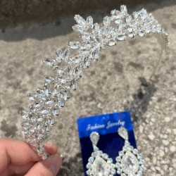 Silvana Gümüş Gelin Kına Tacı Özel Gün Aksesuar Kadın Taç Ve Damla Mekik Küpe Takımı-SILVANA-27 Silvana Gümüş Gelin Kına Tacı Özel Gün Aksesuar Kadın Taç Ve Damla Mekik Küpe Takımı-SILVANA-27