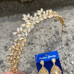 Silvana Gold Gelin Kına Tacı Özel Gün Aksesuar Kadın Taç Ve Damla Mekik Küpe Takımı-SILVANA-29 Silvana Gold Gelin Kına Tacı Özel Gün Aksesuar Kadın Taç Ve Damla Mekik Küpe Takımı-SILVANA-29