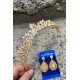 Silvana Gold Gelin Kına Tacı Özel Gün Aksesuar Kadın Taç Ve Damla Mekik Küpe Takımı-SILVANA-29 Silvana Gold Gelin Kına Tacı Özel Gün Aksesuar Kadın Taç Ve Damla Mekik Küpe Takımı-SILVANA-29