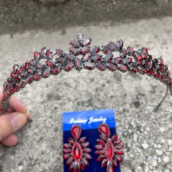 Silvana Bordo Gelin Kına Tacı Özel Gün Aksesuar Kadın Taç Ve İnce Mekik Küpe Takımı-SILVANA-33 Silvana Bordo Gelin Kına Tacı Özel Gün Aksesuar Kadın Taç Ve İnce Mekik Küpe Takımı-SILVANA-33