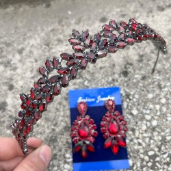 Silvana Bordo Gelin Kına Tacı Özel Gün Aksesuar Kadın Taç Ve Üç Mekik Küpe Takımı-SILVANA-34 Silvana Bordo Gelin Kına Tacı Özel Gün Aksesuar Kadın Taç Ve Üç Mekik Küpe Takımı-SILVANA-34