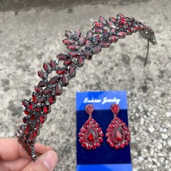 Silvana Bordo Gelin Kına Tacı Özel Gün Aksesuar Kadın Taç Ve Damla Mekik Küpe Takımı-SILVANA-35 Silvana Bordo Gelin Kına Tacı Özel Gün Aksesuar Kadın Taç Ve Damla Mekik Küpe Takımı-SILVANA-35