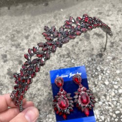 Silvana Bordo Gelin Kına Tacı Özel Gün Aksesuar Kadın Taç Ve Geniş Mekik Küpe Takımı-SILVANA-36 Silvana Bordo Gelin Kına Tacı Özel Gün Aksesuar Kadın Taç Ve Geniş Mekik Küpe Takımı-SILVANA-36