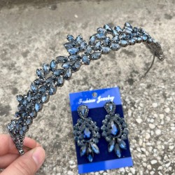 Silvana Lacivert Gelin Kına Tacı Özel Gün Aksesuar Kadın Taç Ve Üç Mekik Küpe Takımı-SILVANA-37 Silvana Lacivert Gelin Kına Tacı Özel Gün Aksesuar Kadın Taç Ve Üç Mekik Küpe Takımı-SILVANA-37