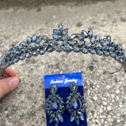 Silvana Lacivert Gelin Kına Tacı Özel Gün Aksesuar Kadın Taç Ve Üç Mekik Küpe Takımı-SILVANA-37 Silvana Lacivert Gelin Kına Tacı Özel Gün Aksesuar Kadın Taç Ve Üç Mekik Küpe Takımı-SILVANA-37